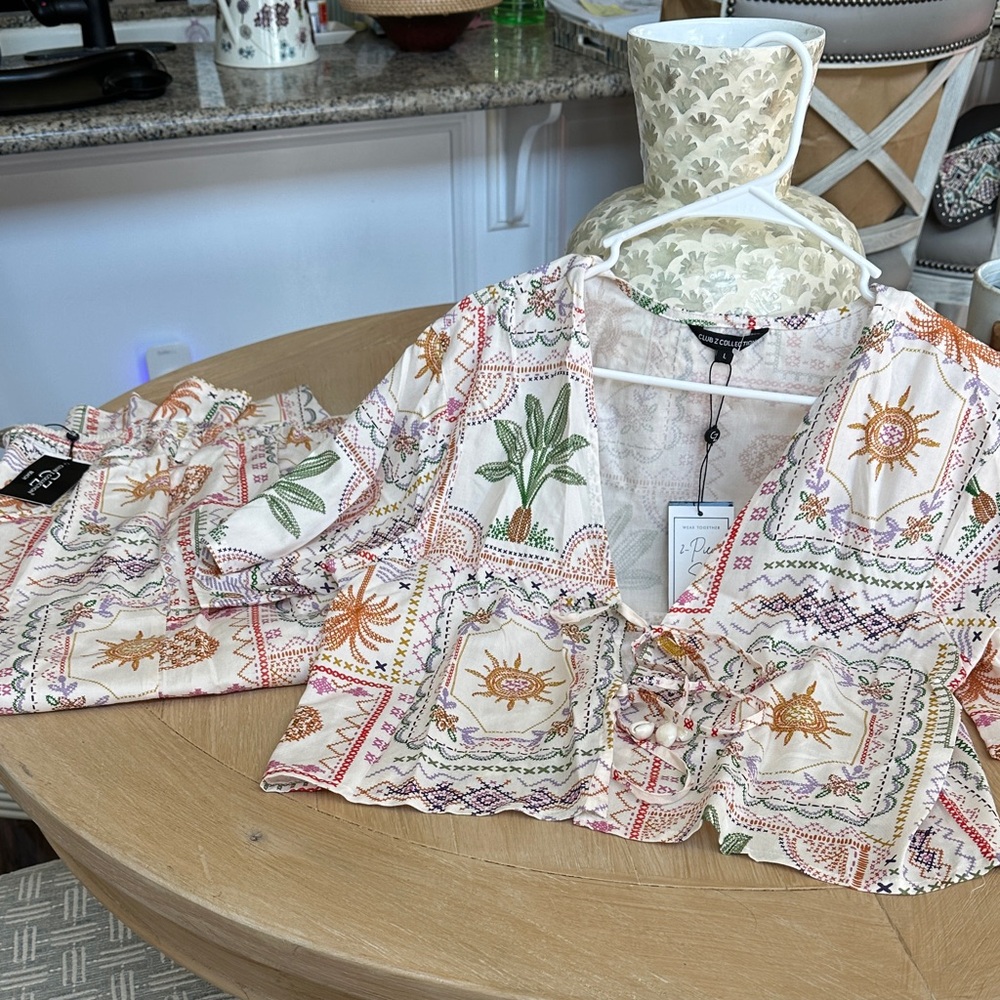 Bohemian Patterned cropped top and pant  in Cream print